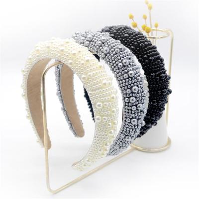 China Luxury Cloth Ladies Hair Accessories Bead Head Band Headband Hair Circle Ins Style Sponge Hair Circle Hot for sale