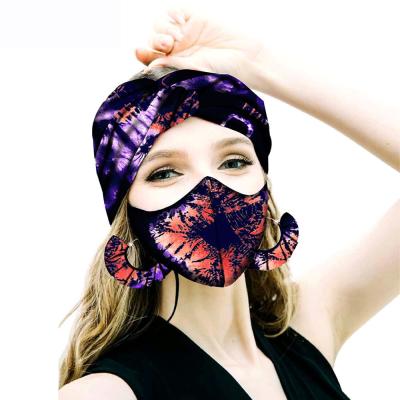 China European and American style 2pcs set headband with mask sports head band hair accessories elastic fabric mask with headband for sale