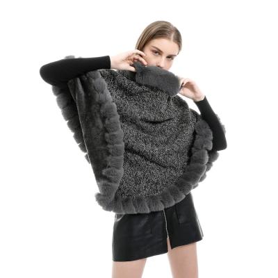 China Wholesale Cashmere Warm Cashmere Long Fur Cashmere Fashion Poncho Scape Shawls Women Winter for sale