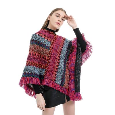 China European and American cashmere tassel warm street scarf knitted winter woolen women's cape shawl for sale