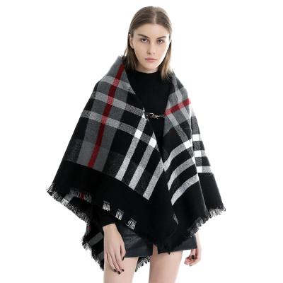 China Luxury Soft Feeling Brand Plaid Scarves Cashmere Shawls Women Shawl For Winter With Belt Buttons for sale