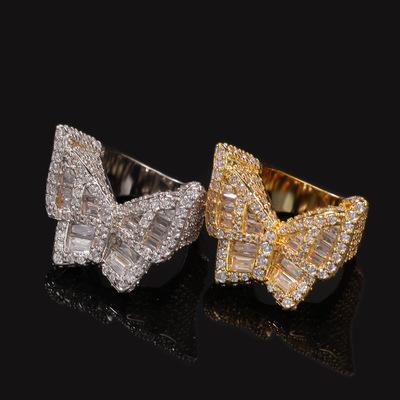 China Other Fashion Design Rhinestone Crystal Diamond Gilded Micro Inserted Butterfly Shape Ring For Ladies for sale