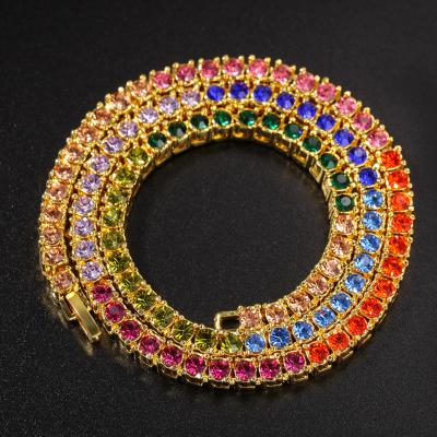 China FASHION Mixed Color 4mm Cuban Chain Iced Out Rose Gold Plating Miami Cuban Link Chain Necklace Zinc Alloy Wholesale Jewelry for sale