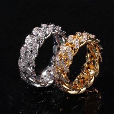 China Other Outlet Iced Out Cubic Zirconia Cuban Ring Men Women Prong 14k 18k Solid Gold Plated Libk Ring CZ Diamond Cuban Link Chain Ring for sale