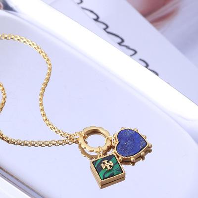 China FASHIONABLE Tasty Jewelry Gold Plated Women Copper Inlaid Natural Stones Personalized Love Necklace for sale