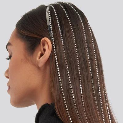 China European Crystal Hair Cloth Luxury Design Hair Band Hanging Bling Sparkly Rhinestone Headband For Girls Hair Chain Tassel for sale