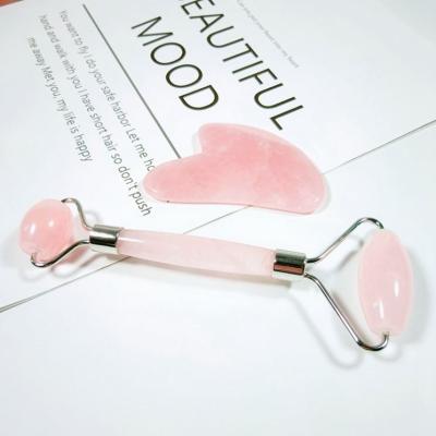 China Hot Natural Facial Roller Rose Quartz Face Jade Roller Gua Sha Massager Custom 100% Europe Amazon Sales Skin Care Tools Set With Box for sale