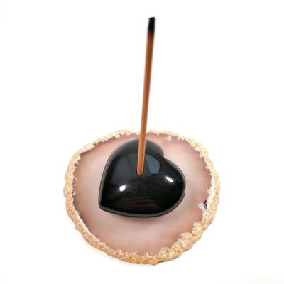 China Modern Chinese Incense Heart Incense Holder Bowl Shape Black Obsidian Incense Sticks Burner for sale