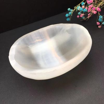 China Wholesale Natural Healing Crystal Selenite Tumble Shaped Bowl Healing Rock Figurine From China For Sale for sale