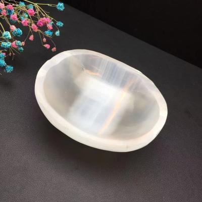 China China Natural Semi-precious Stone Carving Crafts Toggle Crystal Selenite Bowl Holder Stand For Decoration for sale