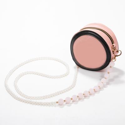 China New Arrival Light Pink Plastic Bead Balls Long Fashionable Acrylic Bead Chain Clip Bag Chain Purse Strap For Bags Women for sale