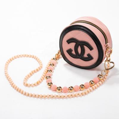 China Bag Purse Marble Pattern Pink Beads Big Gold Balls Heart Around Double Lobsters Work Bag Chain For Women Jewelry for sale