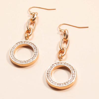 China FASHIONABLE Crystal Stones Shiny Circle Drop Link Chain 18k Gold Metal Dangle Earring For Women Jewelry for sale