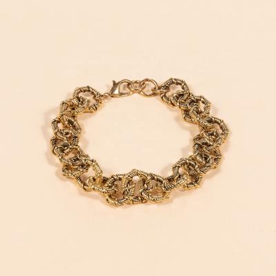 China CLASSIC hot sale on ins round circle twisted texture gold antique bracelet for women jewelry for sale