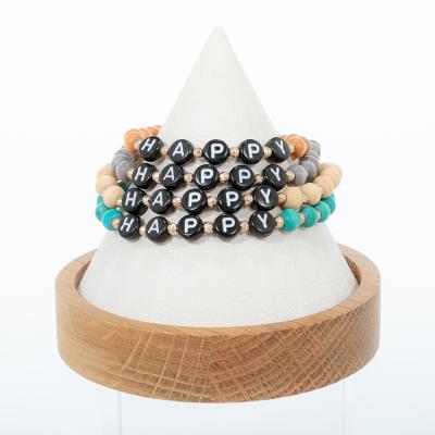 China Fashion TRENDY Jewelry Wooden Bead Bracelet Simple Design Turkish Bead With Alphabet Bead Bracelet For Women for sale