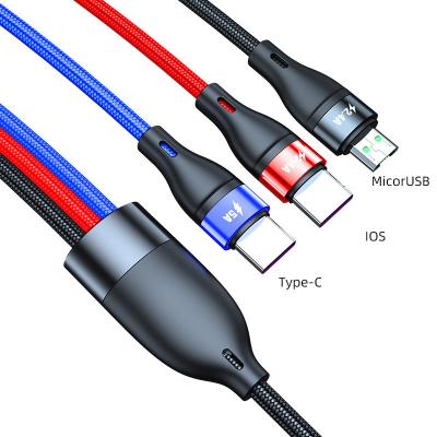 China Power Bank 6A 3in1 Cable Data Cable Fast Charging Phone Type C Android 3 In 1 USB Cable Charger for sale