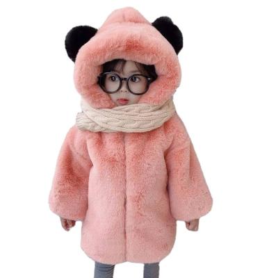 China Faux Colors Babies Reversible Shiny Cute Warm Jackets Hooded Outerwear Children's Coats Thick Fur Coats for sale