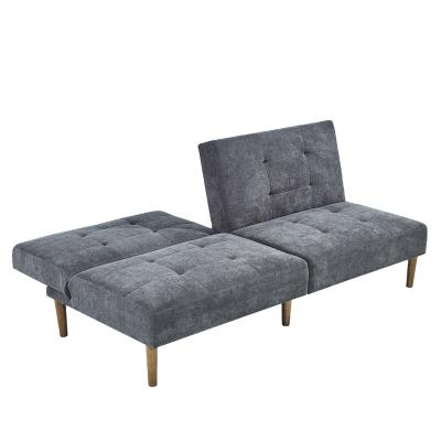 China (Other) Customized Foldable Futon Adjustable Dark Gray Fabric Double Sofa Bed Wooden Leg Sofa Come Bed for sale