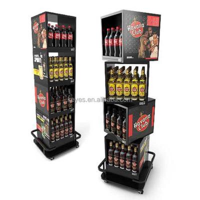 China Modern Customized POP 4 Floor Cube Crate Retail Drinks Eco-Friendly Drinks Water Batter and Wine Display Rack for sale