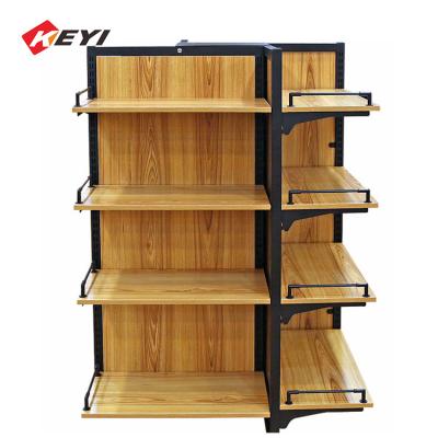 China Supermarkets Wooden Supermarket Display Gondola Stand Up Grocery Storage Storage Wall Steel Custom Floating Shelf With Label for sale