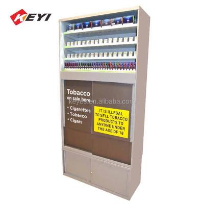 China Tobacco Store Tobacco Store Wood Sliding Cigarette Storage Cabinet Door Type Display Rack With Cigarette Packet Pusher for sale