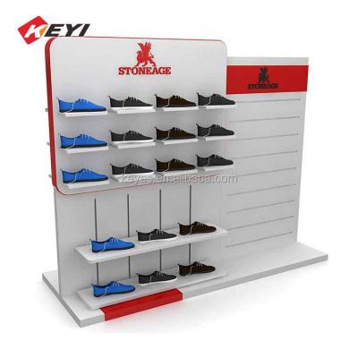 China Eco - Friendly Professional Custom Double Sided Wooden Slatwall Display Gondola / Retail Sport Shoe Display Rack for sale