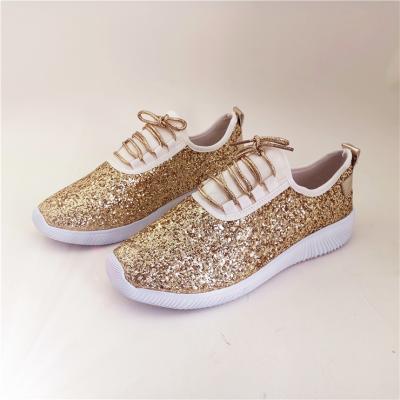 China Flat 200827 women's shoes spring Autumn New Flat Bottom Sequins sparkle simple casual sneakers for sale