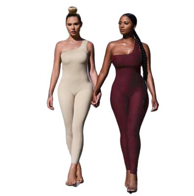 China 210329 Casual S to L One-Shoulder Solid Color Slimming Jumpsuit Butt Lifting Slimming Jumpsuit Yoga Suit for sale