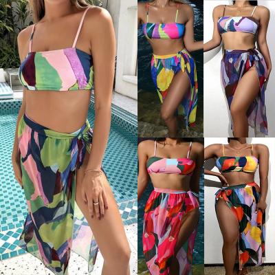 China New 210803 S-XL Breathable Split Swimsuit Mesh Stitching Printing Three Piece Split Swimsuit For Women for sale