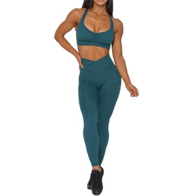 China Breathable V Cut Waistband Sports Wear With Side Pockets High Waist Workout Yoga Suit For Women for sale