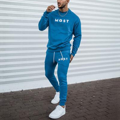 China QUICK DRY Mens Sportswear Set Blue Letter Long Sleeve Suit Fashion High Quality Cotton Casual Shorts Mens Suit 2 Pieces Set 2021 New for sale