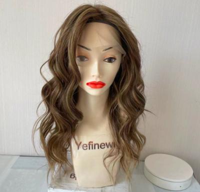 China Natural Wave Ready To Board Hair Brown With Highlights Blonde Ombre Jewish Wig Lace Top for sale