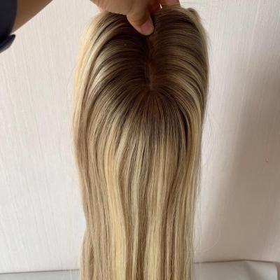 China Yes Stock Dark Rooting Blonde Ombre Cuticle Aligned Hair Women Topper for sale