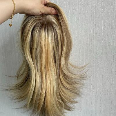 China Yes Qingdao factory blonde ombre cuticle lined hair women topper ready on ship for sale