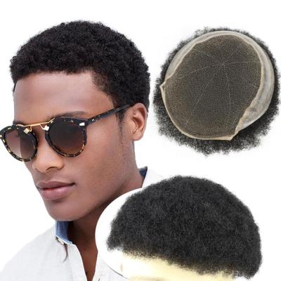 China Mono Curly Swiss Hairpiece Men Thin Skin Men Full Natural Afro Hairpiece Afro Lace Front Wig PU Curly Hair Pieces For Black Men for sale