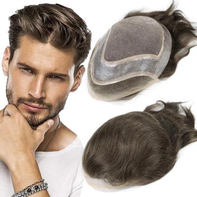 China French Natural Straight Male Hairpiece Mono Hairpiece Replacement System PU Base Hairpiece Lace Frontal Hairpiece For Men 8x10inch for sale