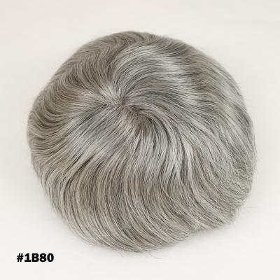 China PU& lace toupee men hair piece peel off Gray Human Hair 130 Density Men's 0.1 12Inch Bio Fiber Full Lace Hairpiece for sale