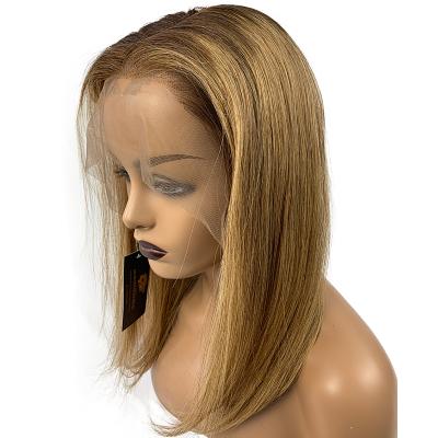 China Silky Straight Wave Ombre Piano Color P4/27 Brazilian Pre Plucked Silky Straight Lace Front Human Hair Wigs for sale