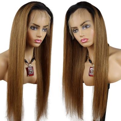 China No Bleach Long Tangle Good Quality Color Straight Wig 1B30 Ombre Brown Knots 100% Virgin Hair Pre Plucked Lace Front Wig for sale