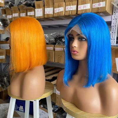 China None Silky Straight Hair Gray Red Purple Orange Blue Yellow Green Black Bob Wig Ombre Colore Human Hair 5x5 Tangle Closure Wig for sale