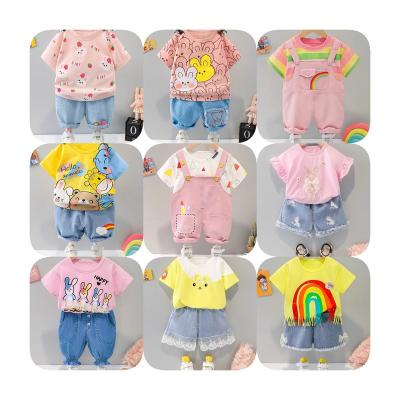 China Other Hot Cheap Cute Fluffy Girls Butterfly T-shirt Summer Sale New Children's Summer Sale Short Sleeve Clothing Suit for sale