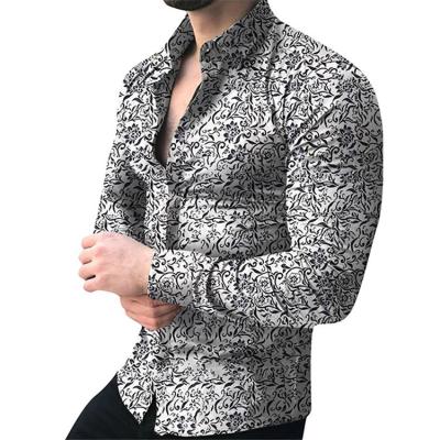 China Anti-pilling 2022 Hot Sell Long Sleeve Casual Clothing African Floral Printing Men's Shirts for sale