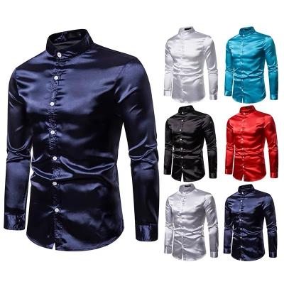 China Anti-pilling New Wholesale Men's Style Oblique Design Shirt Long Placket Sleeve Stand Collar Button Solid Color Casual Shirt for sale