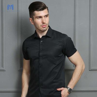 China Anti-pilling men's summer pink social shirts regular fit men black blue white shirt men dress short sleeved cotton shirt for sale