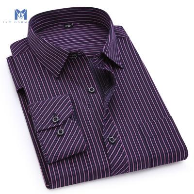 China Anti-pilling Long Sleeve Drop Cotton Plus Size Purple Formal Striped Collared Mens Office Work Shirts for sale