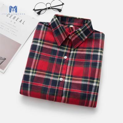 China Ladies Anti Pilling Flannel Screened Red And Black Plaid Tartan Blouse Shirt For Women for sale