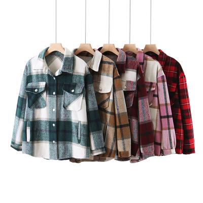 China Autumn Streetwear Fashion Ladies Plaid Shirt Girls Top Casual Oversized Chic Female Blouses Women's Thick Anti-pilling Wool Shirts for sale