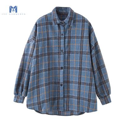 China Female Vintage Spring Street Blouse Shirts Female Plaid Flannel Anti-pilling Oversized Tunic Shirt For Women Casual Korean Tops for sale