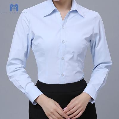 China Anti-wrinkle ladies long sleeve pure cotton formal shirts sky blue white formal shirt for women custom for sale