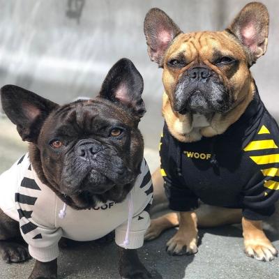 China Sustainable Dog Clothes For French Bulldog Adidog Stripe Pattern Dog Hoodie Dog Jacket For French Bulldog for sale